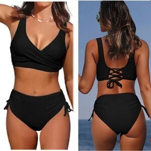 New Women's High Waisted Bikini Twist Front Tie Back 2 Piece Swimsuits